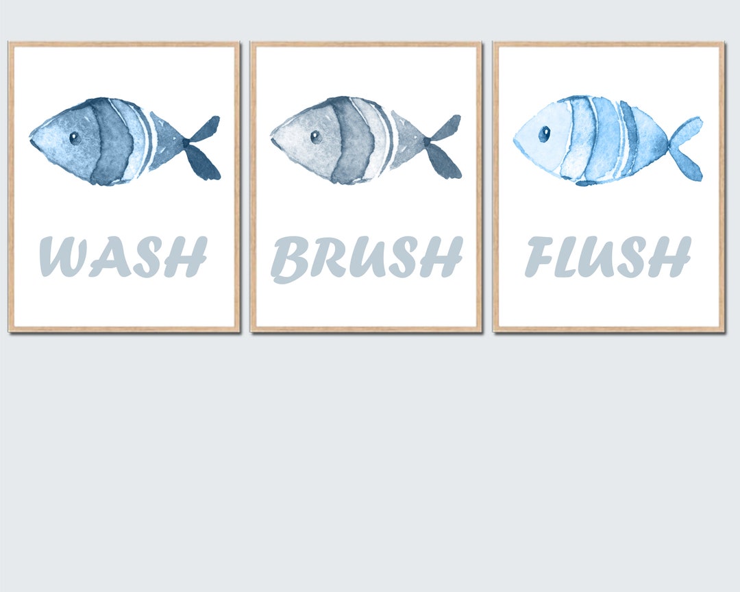 Fish Wall Art for Baby Boy Bathroom Decor Kids Prints Set of Etsy