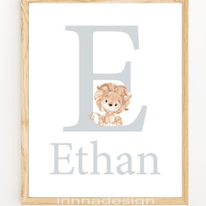 Custom Baby Name Neutral Nursery Art Initial Prints Personalized Elephant Wall Decor Boy Children girl set of 3 for Kids beige gray digital image 7