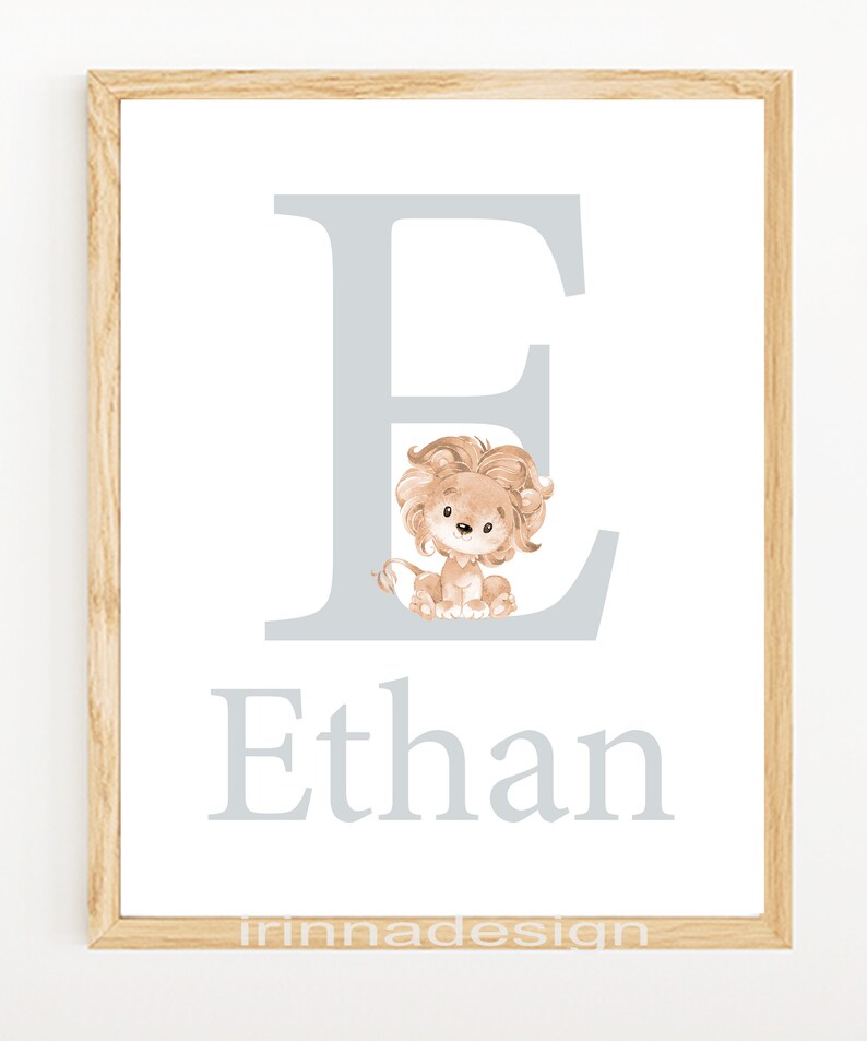 Custom Baby Name Neutral Nursery Art Initial Prints Personalized Elephant Wall Decor Boy Children girl set of 3 for Kids beige gray digital image 7