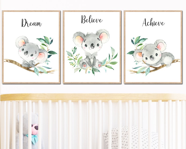 Koala Nursery Poster Australian Animal Wall Decor Baby Girl Boy Quote