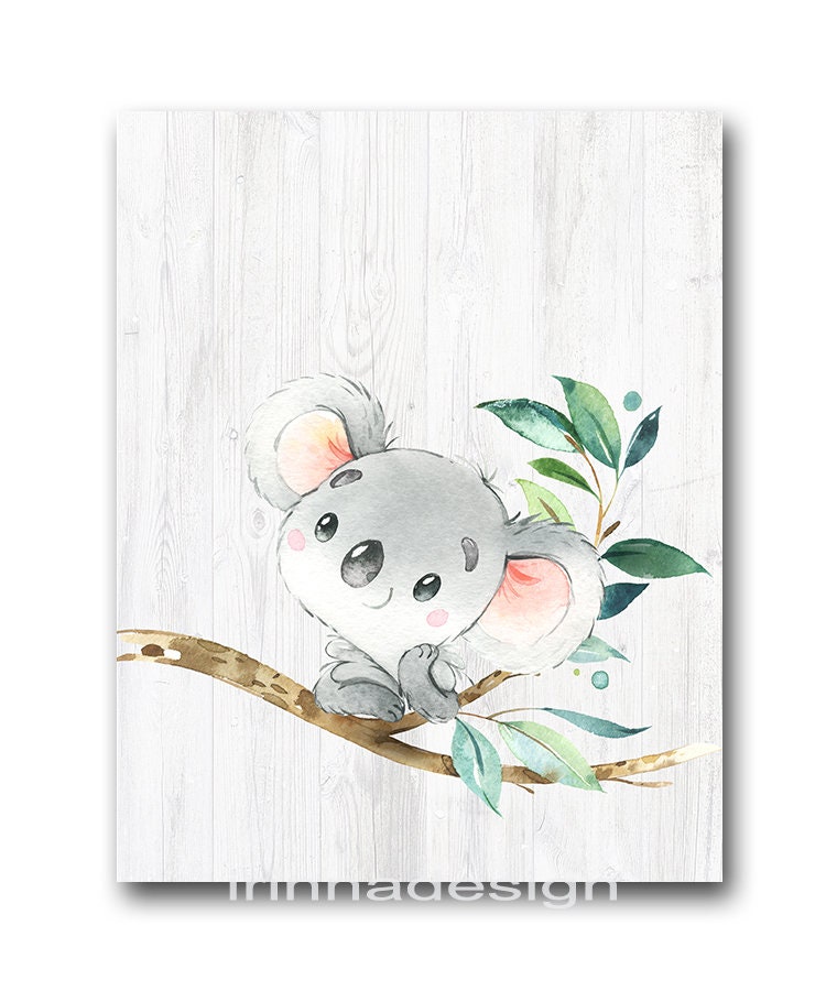 Australian Animals Prints Baby Girl Nursery Wall Art Koala Images Kids ...