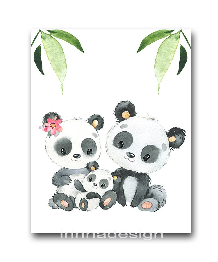 Baby Panda Poster Wall Decor Girl Nursery Art Print Children Bedroom ...