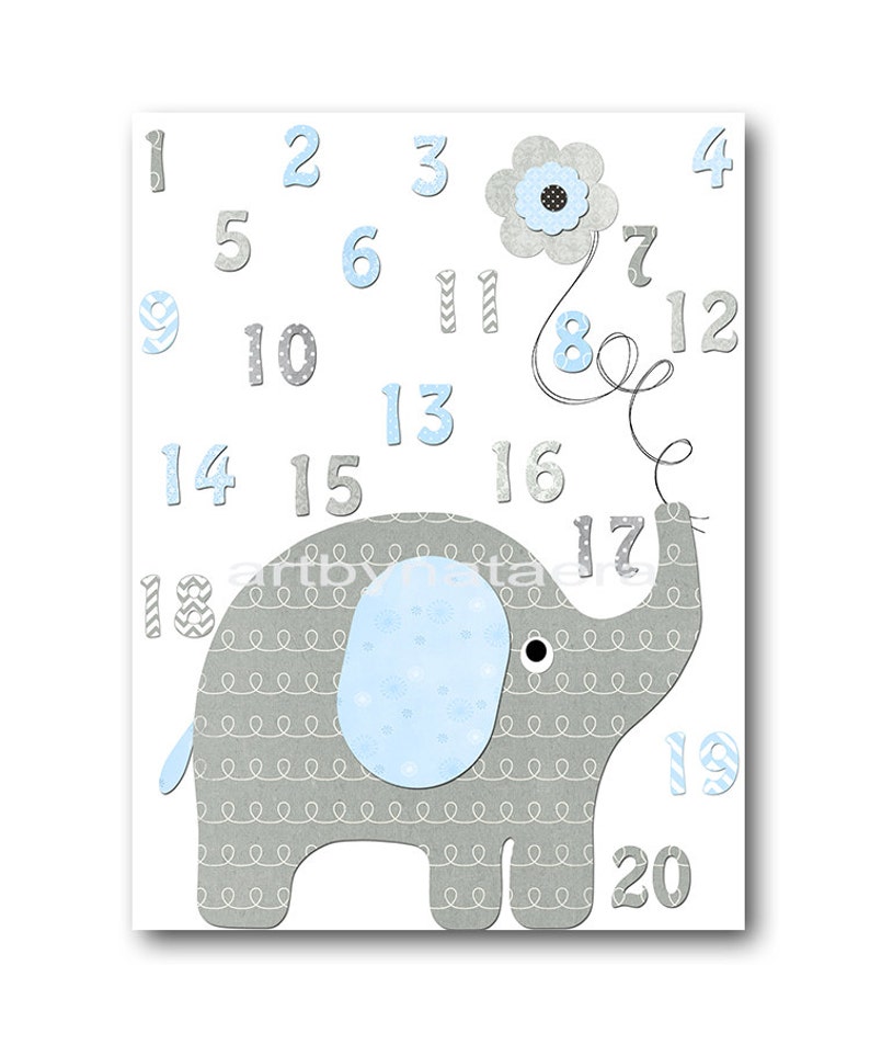 Blue Grey Elephant Decor Giraffe Decor for Nursery Canvas Etsy