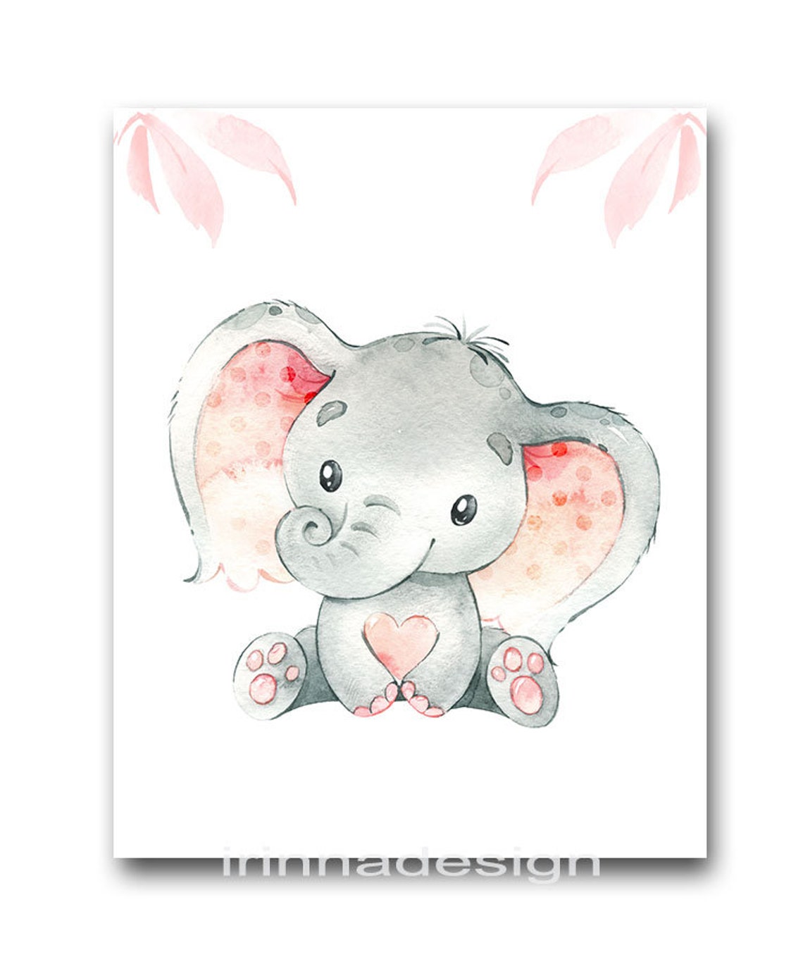 Pink Gray Elephant Print Elephant Wall Decor Canvas Print Etsy