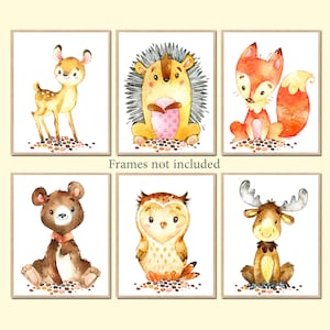 Animali della foresta Nursery Art Woodland stampabile Baby Boy Girl Bedroom Decor set di 6 immagini digitali per bambini gufo orso volpe regalo bambino piccolo