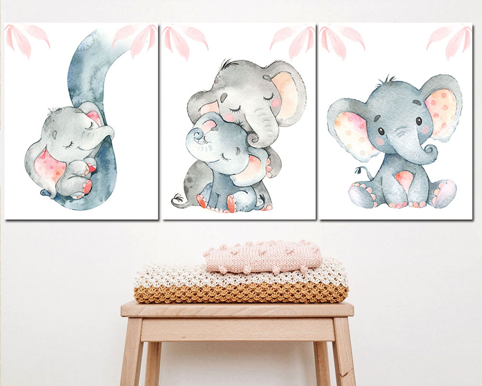 Baby Elephant Wall Art Print Girl Nursery Decor Kids Pictures Bedroom ...