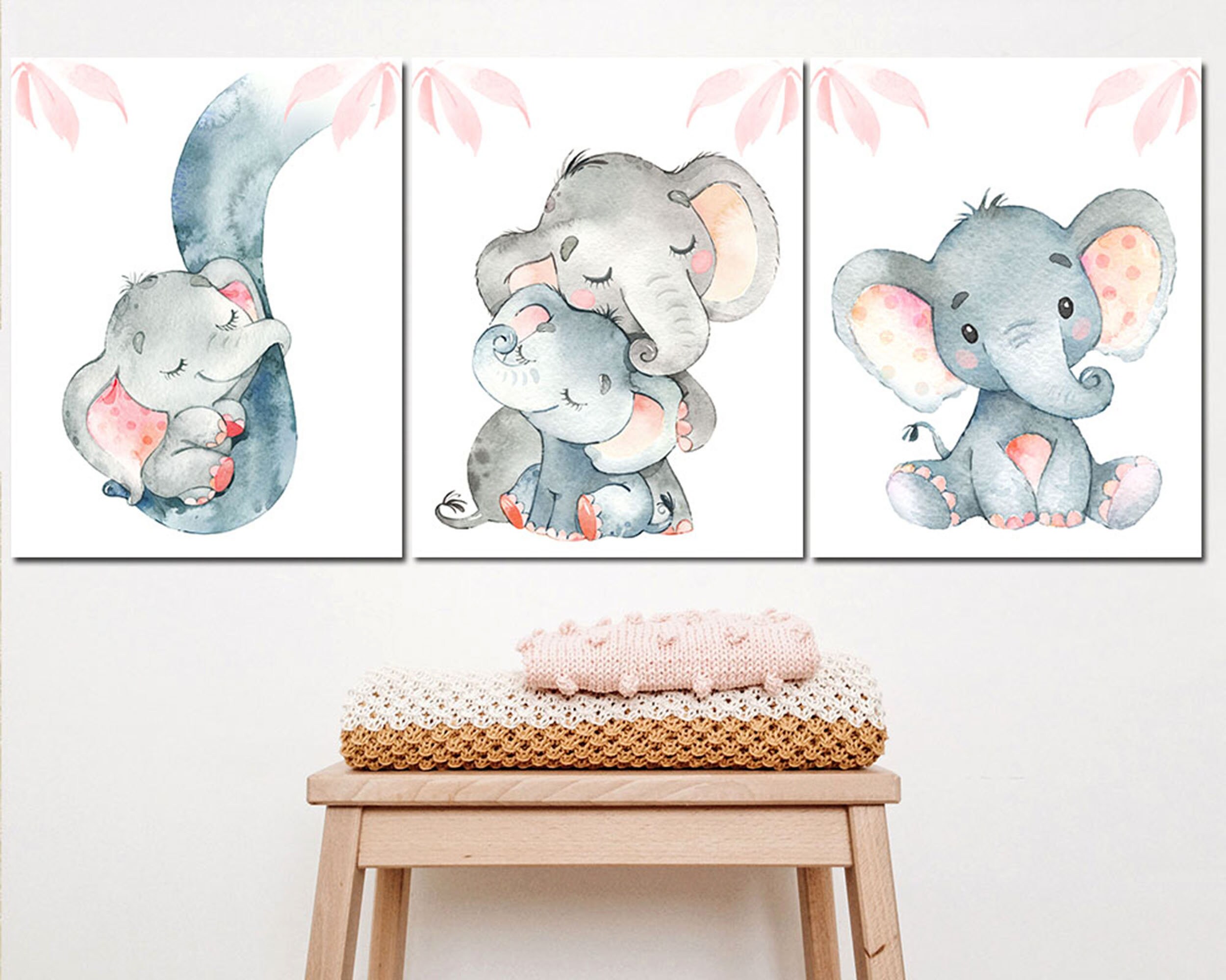 Baby Elephant Wall Art Print Girl Nursery Decor Kids Pictures Bedroom ...