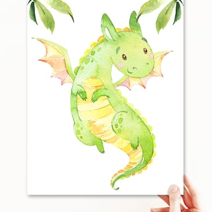Arredamento della scuola materna del bambino Poster del drago drago verde Stampa su tela Nursery Room Art Decorazioni per bambini Baby Boy Nursery Decor Room Kids Art digitale