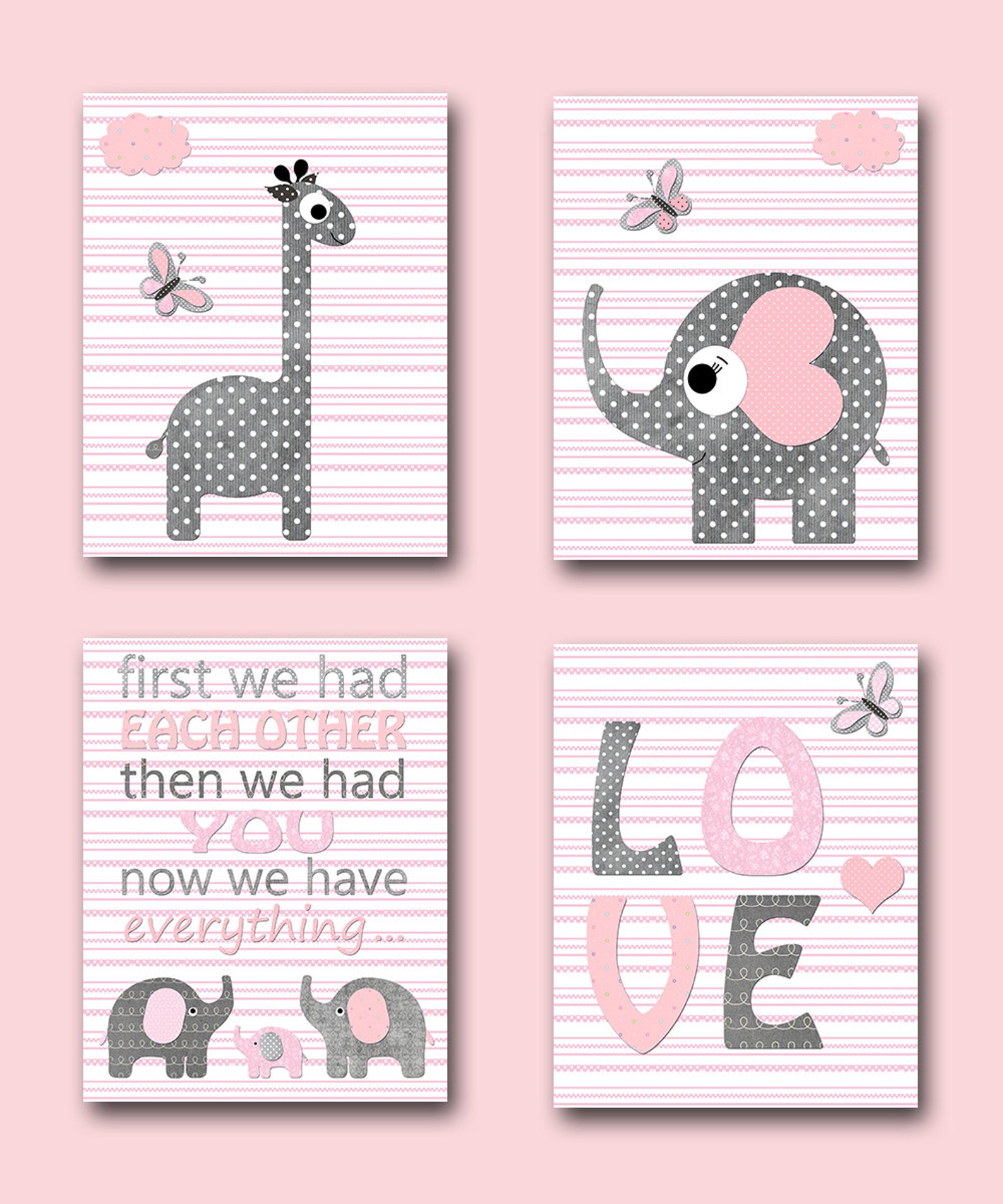 Pink Grey Baby Girl Wall Decor Elephant Giraffe Wall Decor Etsy