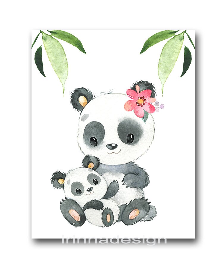 Baby Panda Poster Wall Decor Girl Nursery Art Print Children Bedroom ...