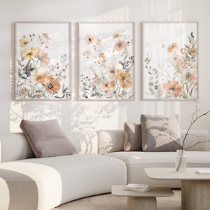 Floral Nursery Prints Baby Girl Wildflowers Dormitorio Wall Art Decor Botanical Child Posters Kids set de 3 regalo de lienzo imprimible digital