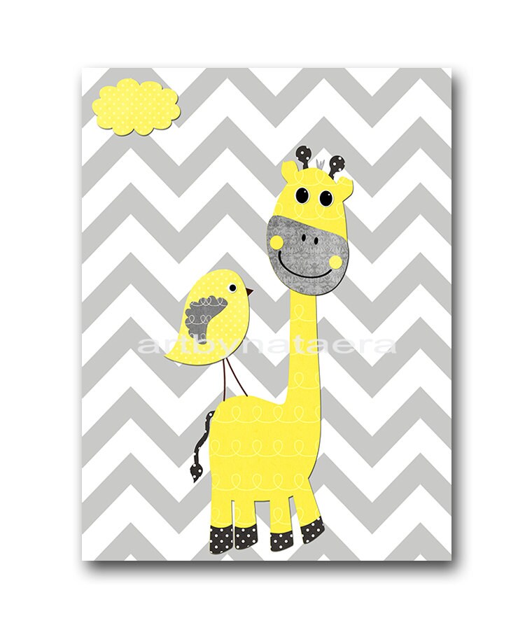 Giraffe Elephant Nursery Canvas Baby Girl Nursery Art Print Etsy