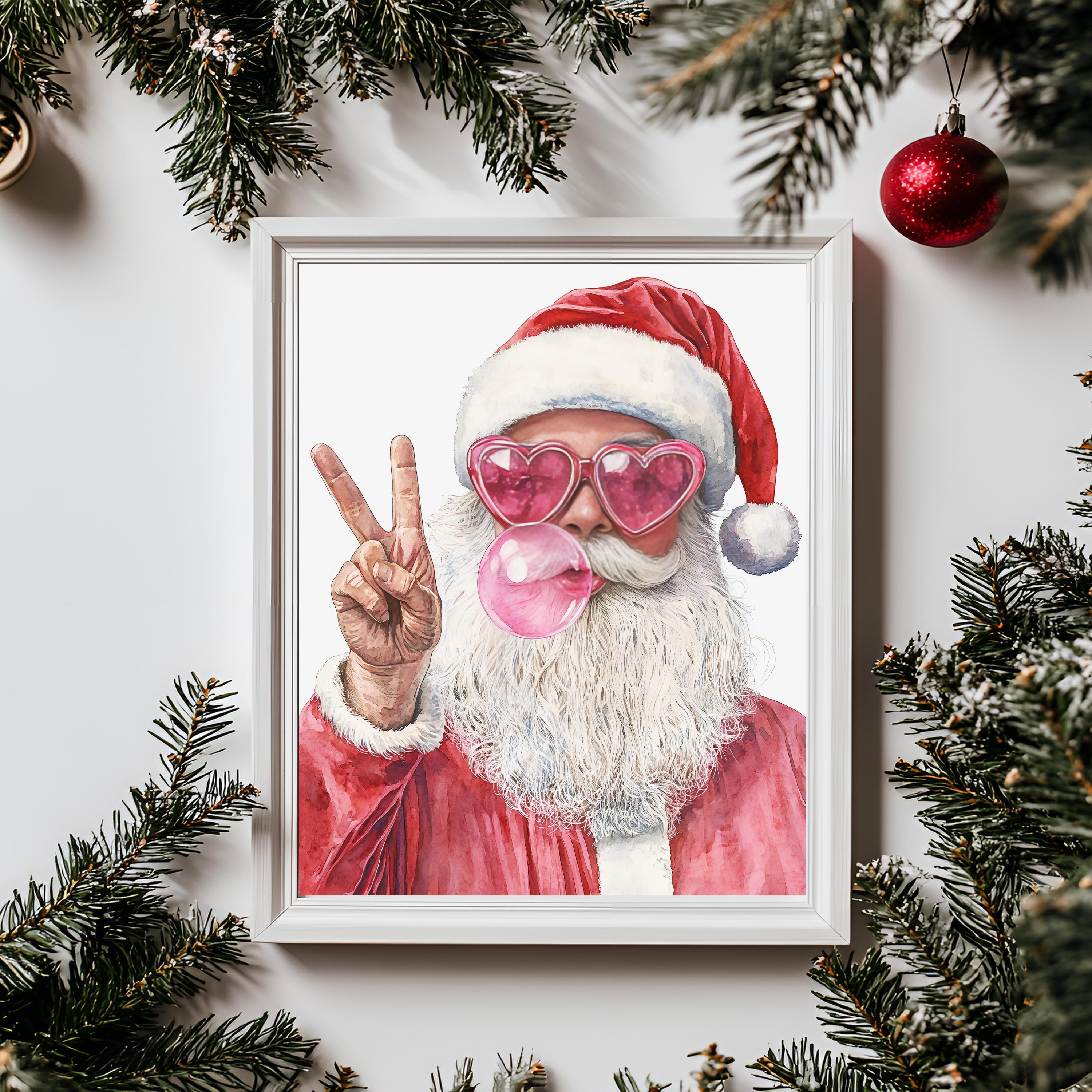 Christmas Santa Claus Bubble Gum Printable House Wall Art Poster