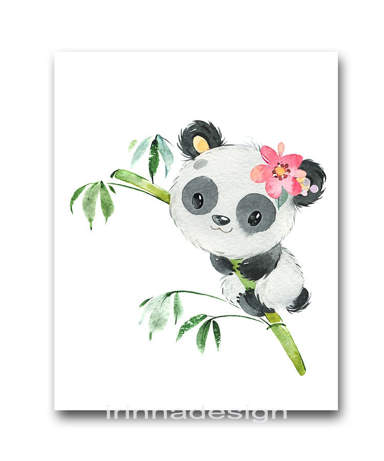 Panda Art Print Baby Girl Nursery Posters Wall Decoration Set of 3 Kids ...