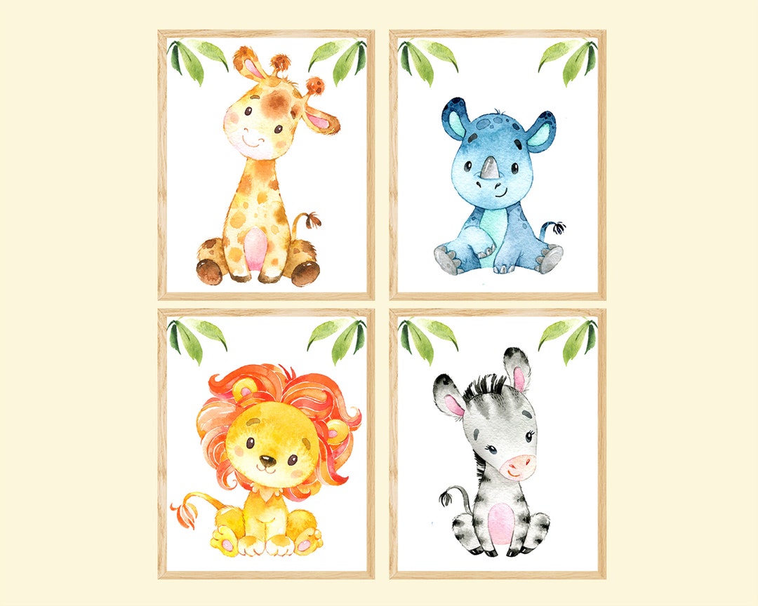 Safari Baby Nursery Wall Decor Jungle Animals Art Prints Canvas Kids ...