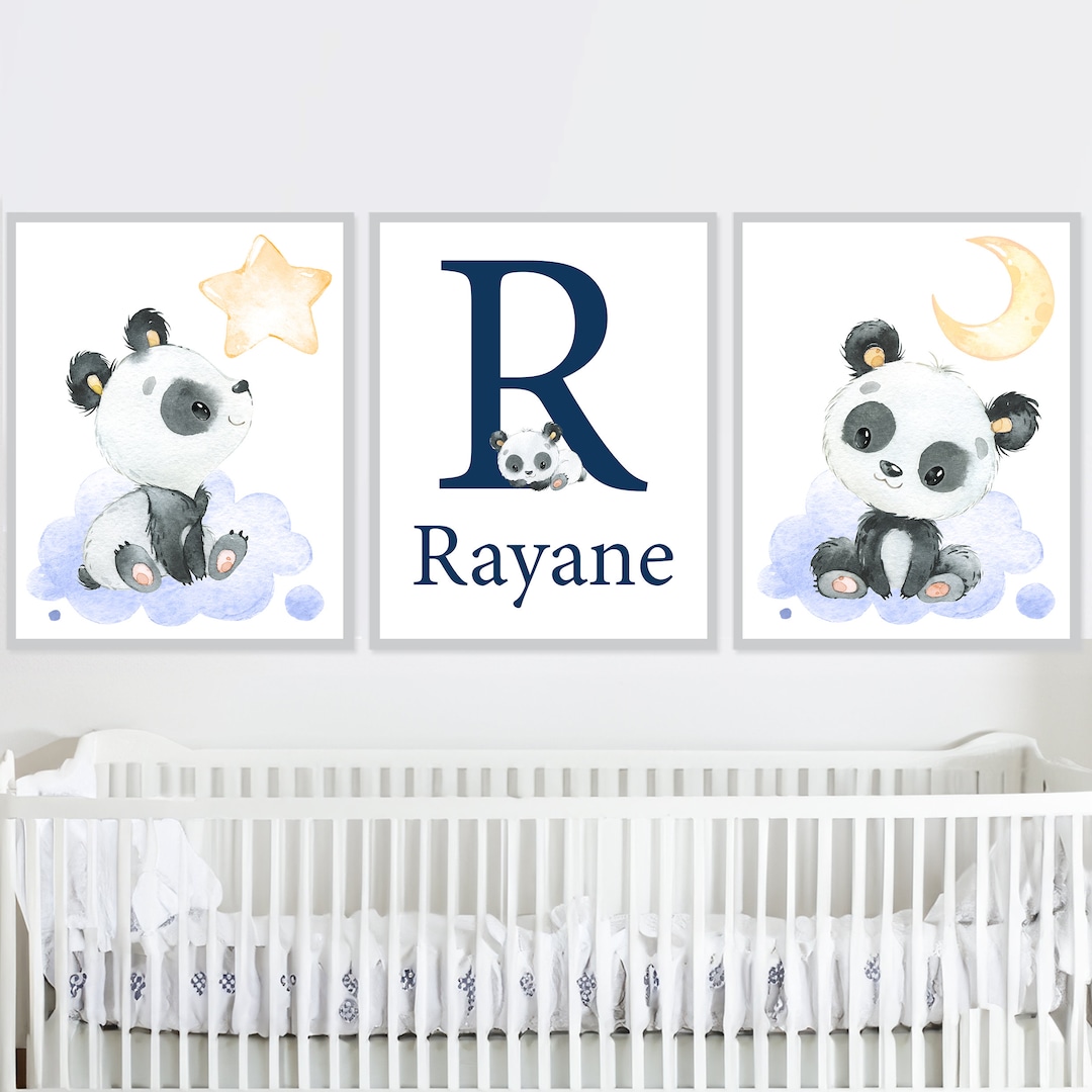 Baby Panda Print Boy Nursery Wall Art Decoration Name Sign Letter ...