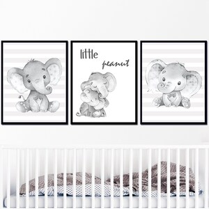 Neutral Baby Room Boy Nursery Decor Quotes Wall Art Print Elefante Little Peanut poster Gender Kids set di 3 immagini digitali grigie per bambini