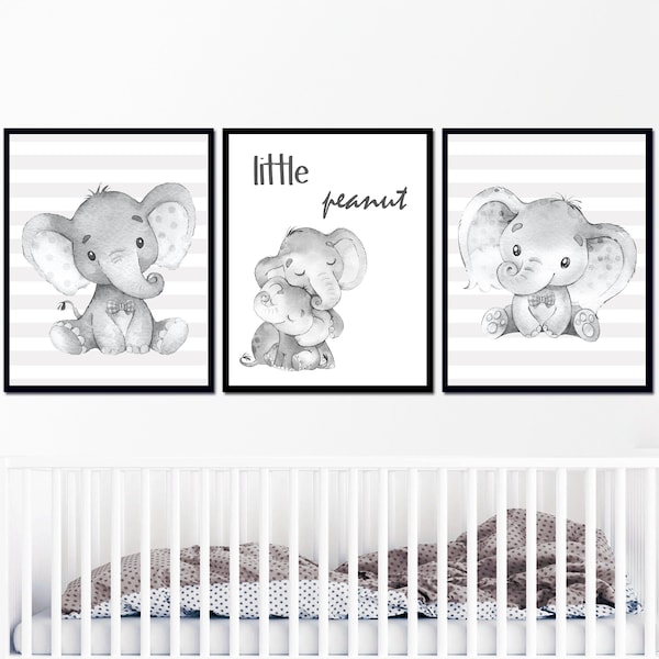 Neutral Baby Zimmer Junge Kinderzimmer Dekor Zitate Wand Kunst Druck Elefant Little Peanut Plakat Gender Kids 3er Set grau