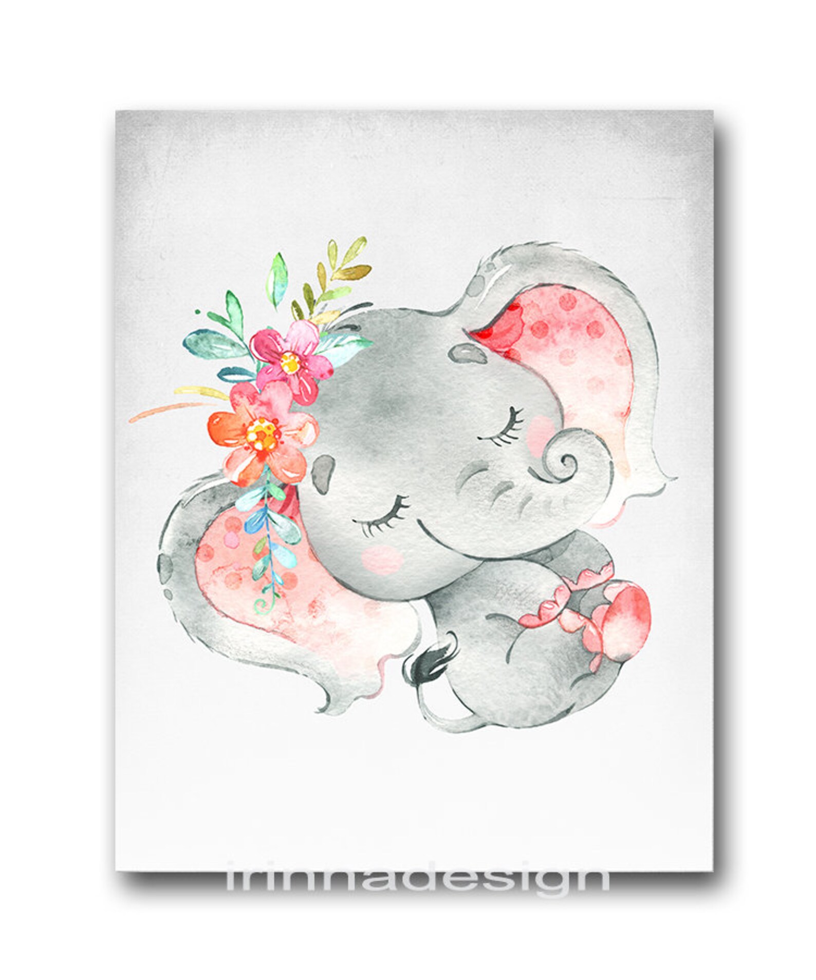 Baby Room Girl Nursery Decor Poster Floral Elephant Printable Wall Art ...