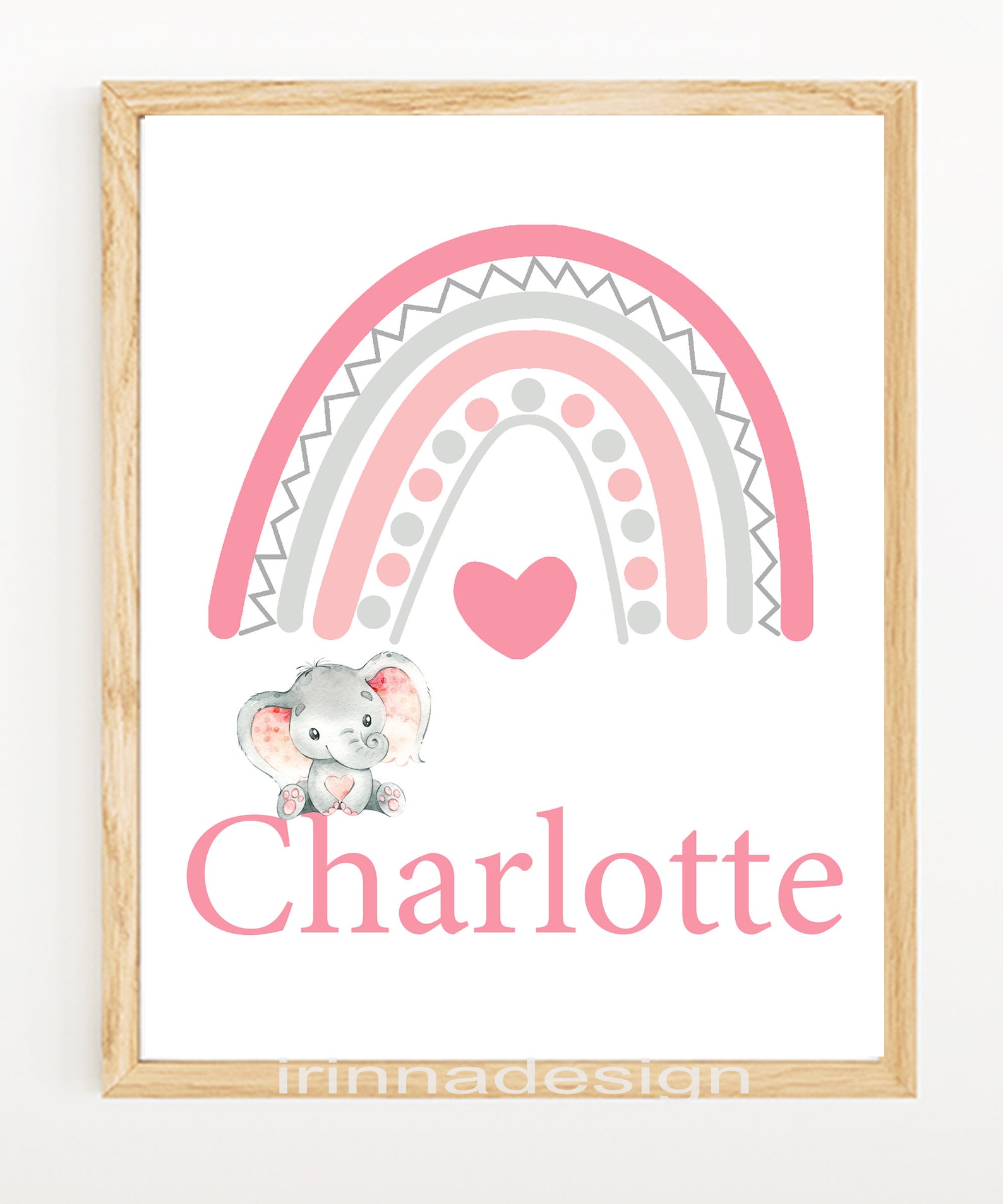 Elephant Wall Art Prints Baby Girl Nursery Decor Personalized Custom ...