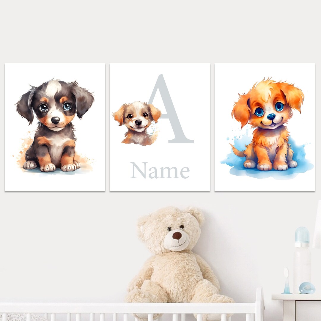 Puppy Personalized Baby Name Print Dogs Custom Nursery Wall Art Poster ...