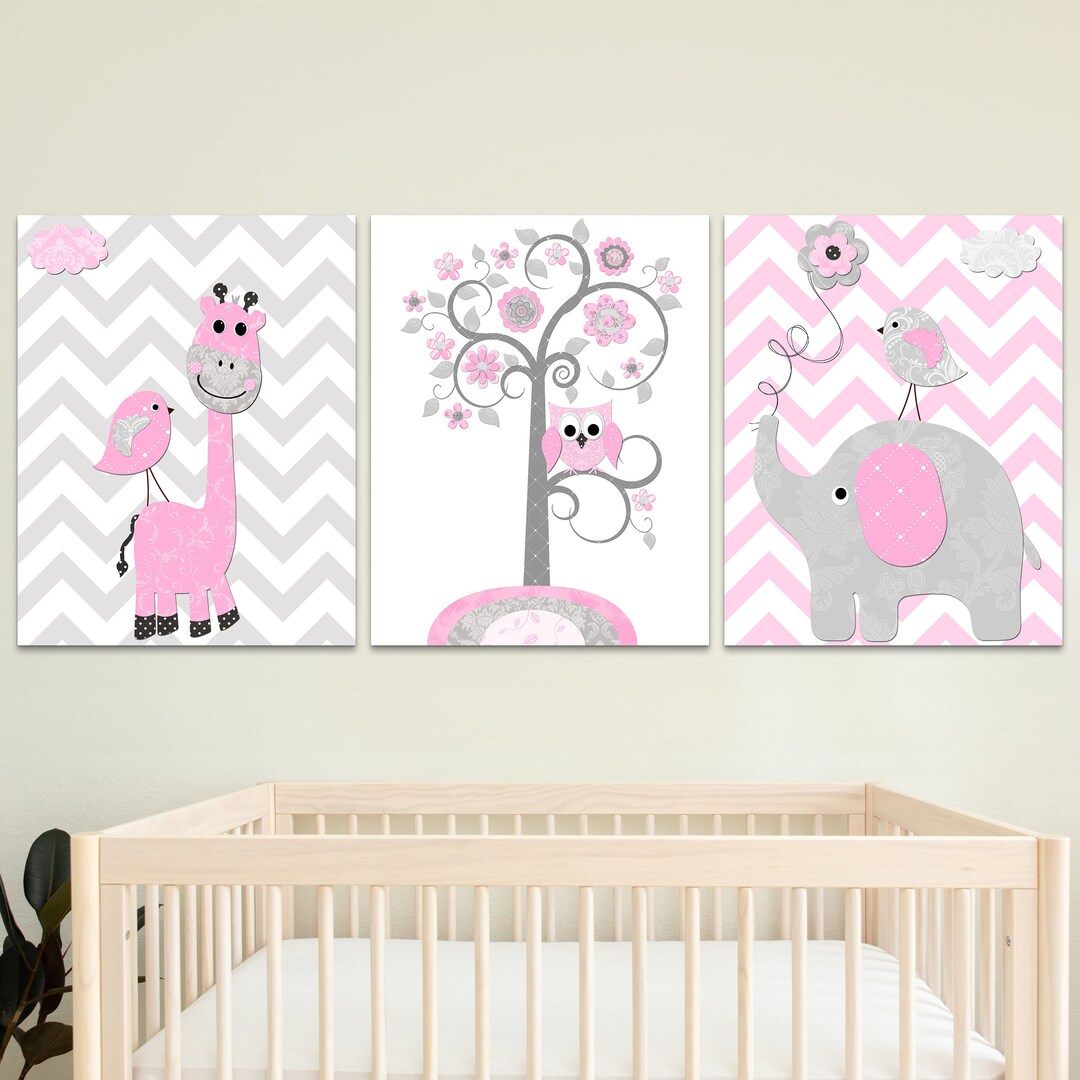 Childrens Art Prints Baby Girl Nursery Wall Decor Set of 3 Pictures ...
