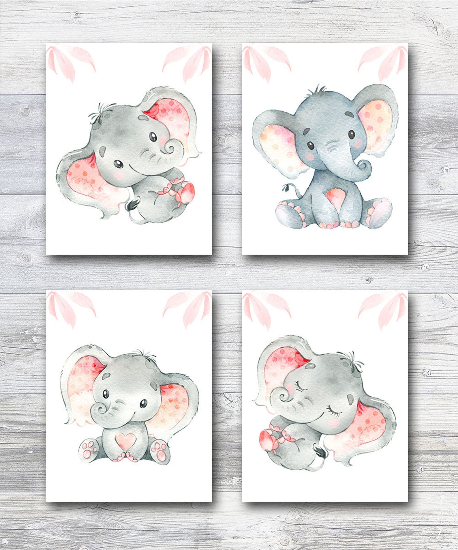 Pink Gray Elephant Print Elephant Wall Decor Canvas Print Etsy