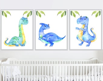 Kids Dinosaur Wall Decor Baby Boy Nursery art Print Child Room Kids Posters set of 3 Digital Watercolor Printable