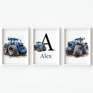 Junge Kinderzimmer Wand Kunst druckbare Traktor personalisierte Name individuelle Bauernhaus Baby Schlafzimmer Dekor digitale Schild Set 3 Plakat Spielzimmer little