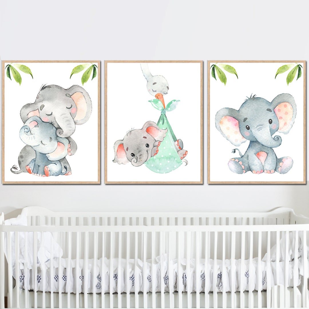 Safari Animal Babies Mother and Babyshower Art Printable Elephant ...