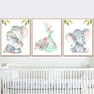 Safari Animal Babies Mother and Babyshower Art Stampabile Elefante Nursery Wall Decor Mamma set di 3 ragazza ragazzo camera neutra Acquerello nuovo regalo