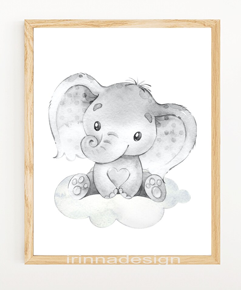 Elephant Wall Decoration Baby Boy Nursery Art Prints set of 3 for Kids Room Children posters Neutral Theme Printable digital gray image 5