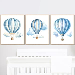 Decorazione murale ad aria calda per neonati, cameretta dei bambini, stampabile, set di 3 poster per bambini, immagini regalo su tela, blu, digitale