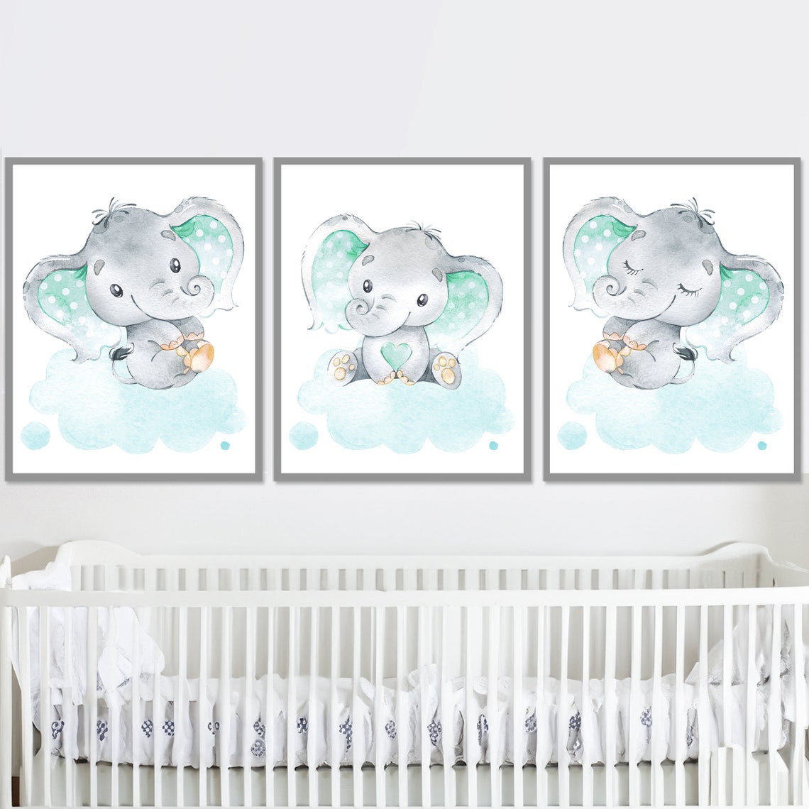 Elephant Art Prints Baby Boy Nursery Wall Decor Girl Room Children ...