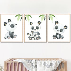 Panda Room Decor Baby Boy Nursery Wall Art Stampe per bambini Animali per bambini set di 3 immagini digitali stampabili su tela di una bambina
