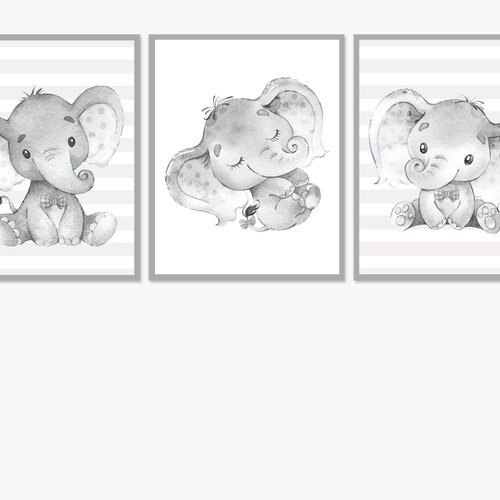 Elephant Wall Decoration Baby Boy Nursery Art Prints Set of 3 - Etsy