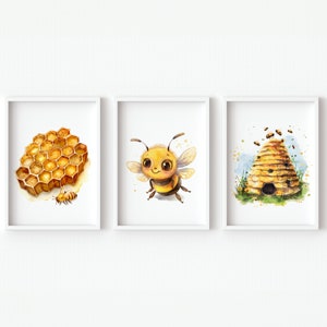 Bumble Bee Kinderzimmer Wand Dekor Honig Biene druckbare Baby Mädchen Schlafzimmer Bienenstock Art gelb Junge Kleinkind Set von 3 Poster Digital neutrale Kinder