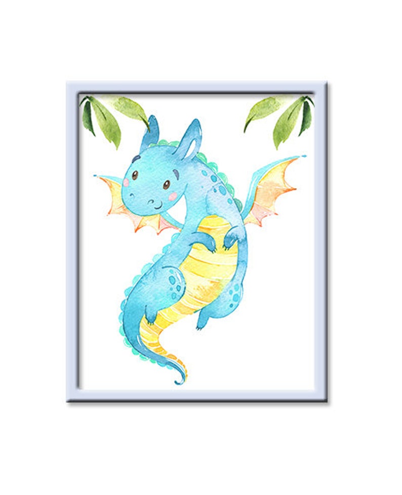 Baby Nursery Decor Dragon Poster Blue Print Canvas Nursery Room Art ...