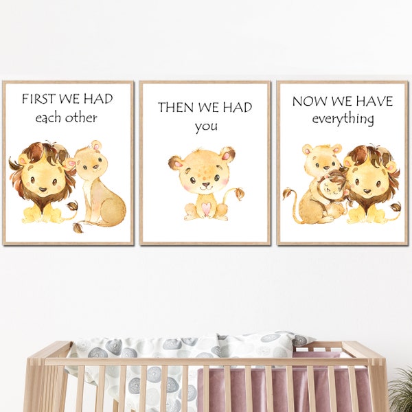 first we had each other now we have you Baby Quotes Wall Art Prints Boy Girl Nursery Decor Lion Posters Kids set of 3 Digital