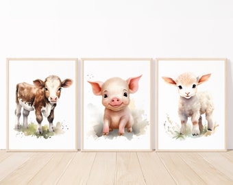 Farmhouse Poster Child Wall Art Print Farm Animals Baby Girl Nursery Printable Digital Boy Kids Room Decor set of 3 canvas pictures gift