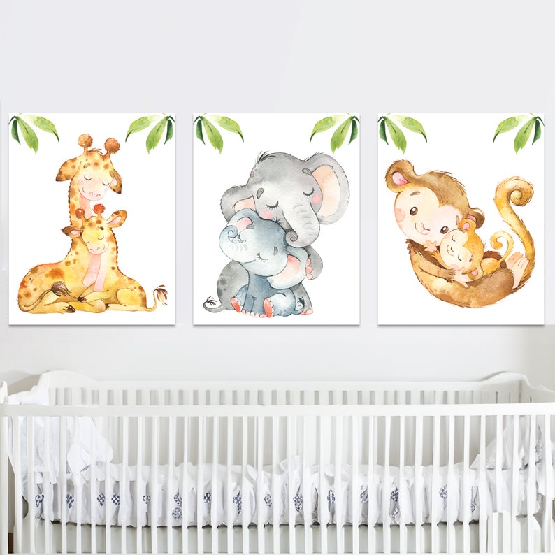 Safari Baby Nursery Wall Decor Jungle Animal Art Print Child Room Kids ...