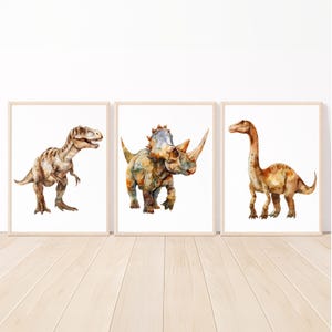 恐竜 保育園 壁飾り 男の子 赤ちゃん アート 印刷可能 子供 遊び部屋 T-Rex トリケラトプス ブロントサウルス 3点セット 子供用 絵 キャンバス デジタル ポスター