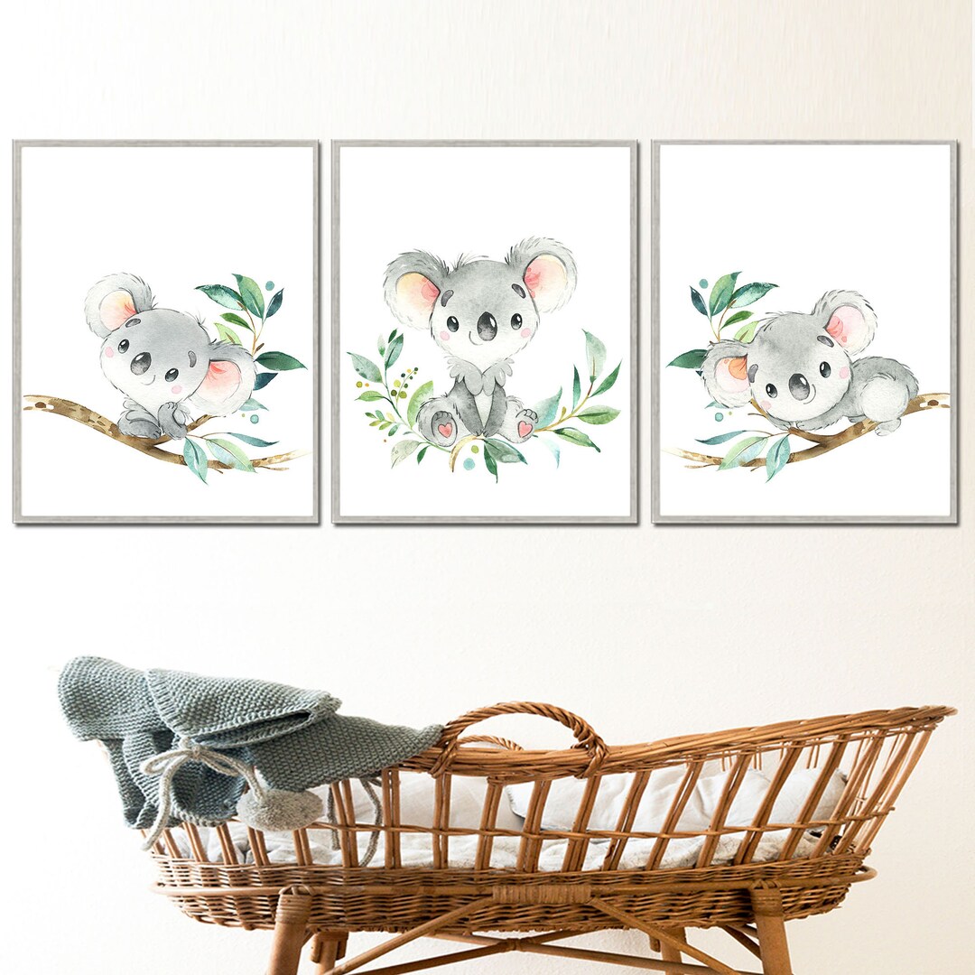 Koala Prints Baby Boy Nursery Wall Art Girl Kids Room Decor Australian ...