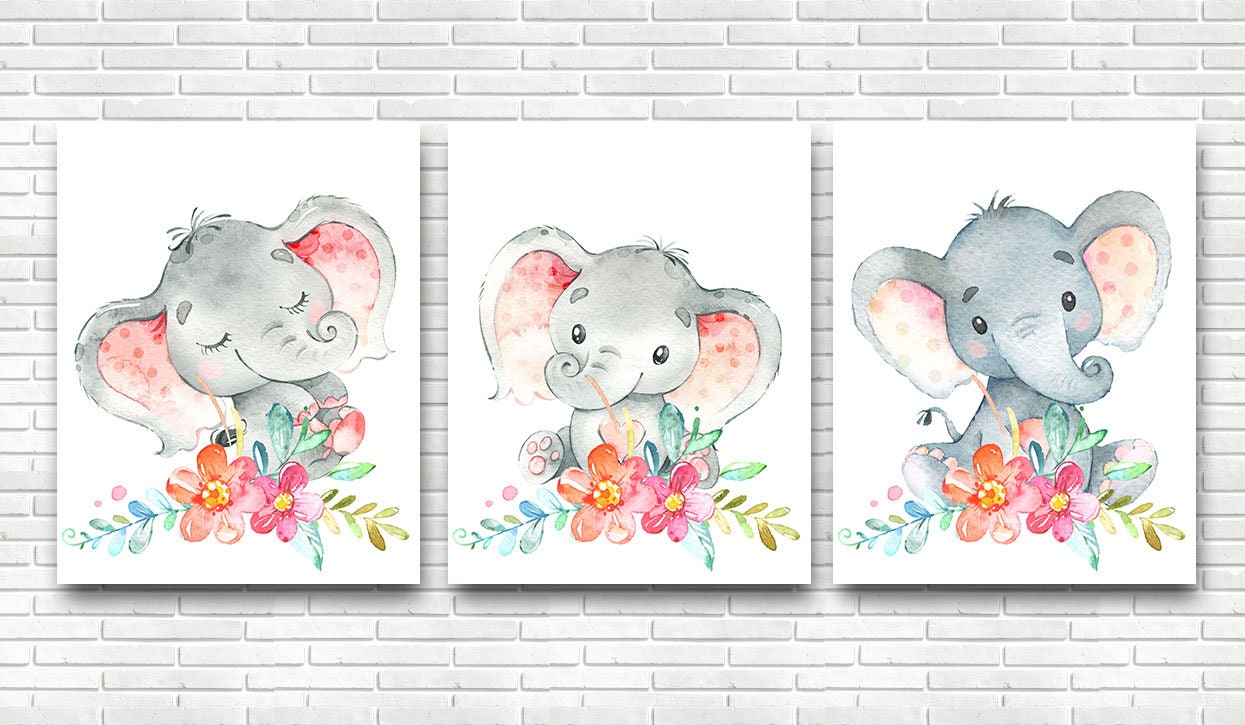 Gray pink Elephant Wall Decor elephant art Elephant print Etsy