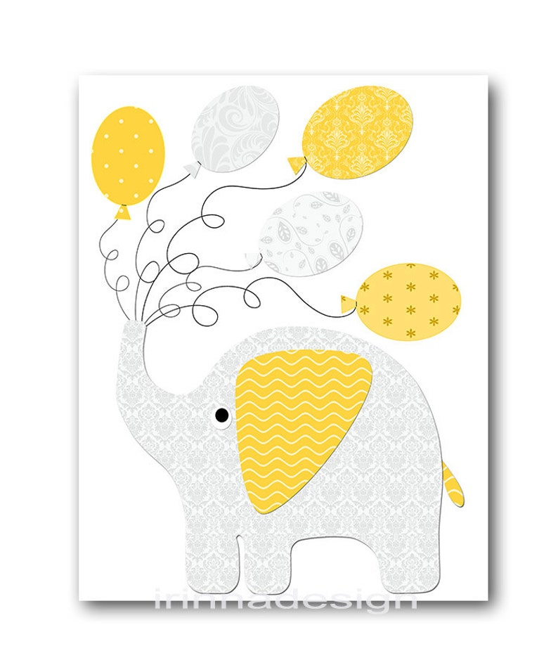 Yellow Gray Elephant Wall Decor Baby Girl Nursery Wall Art Etsy
