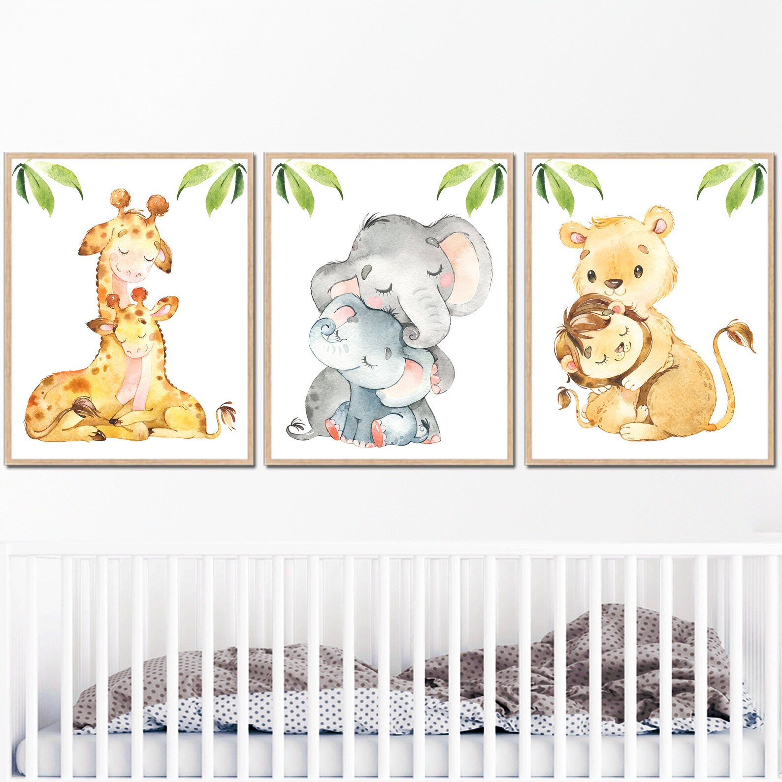Jungle Art Prints Safari Nursery Decor Animal Mother and Baby Bedroom ...