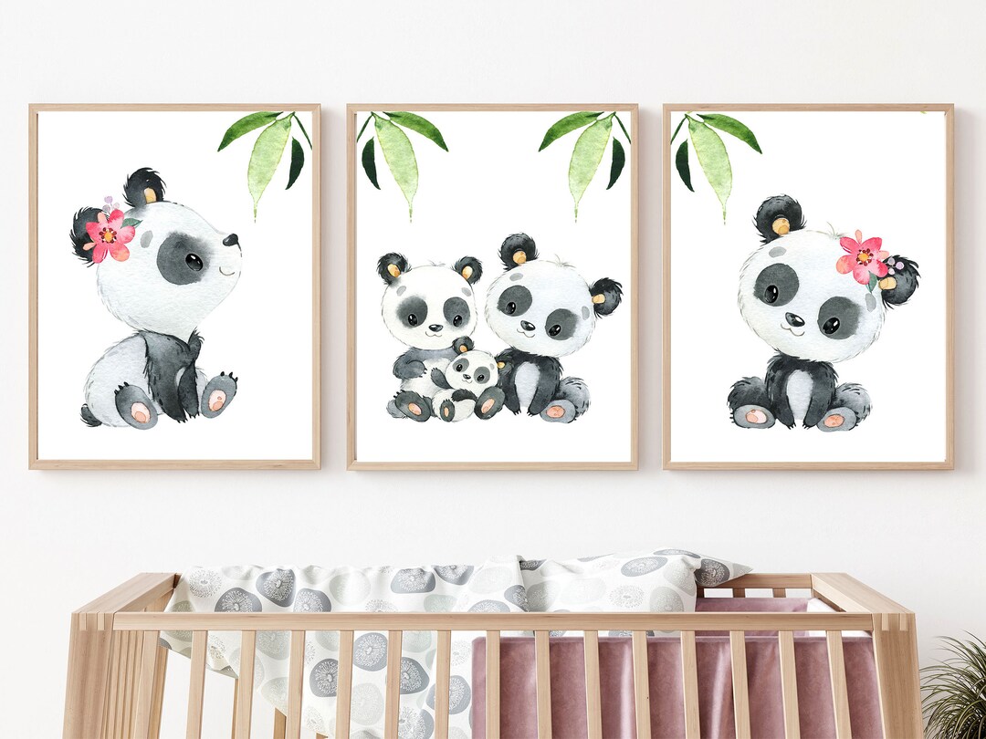 Panda Wall Art Decor Baby Girl Nursery Animal Poster Kids - Etsy