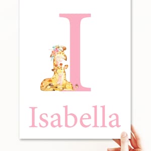 Mère girafe et bébé fille personnalisé prénom signe naissance affiche enfant chambre d'enfant art lettre initiale impression murale décoration enfant personnalisée cadeau bricolage