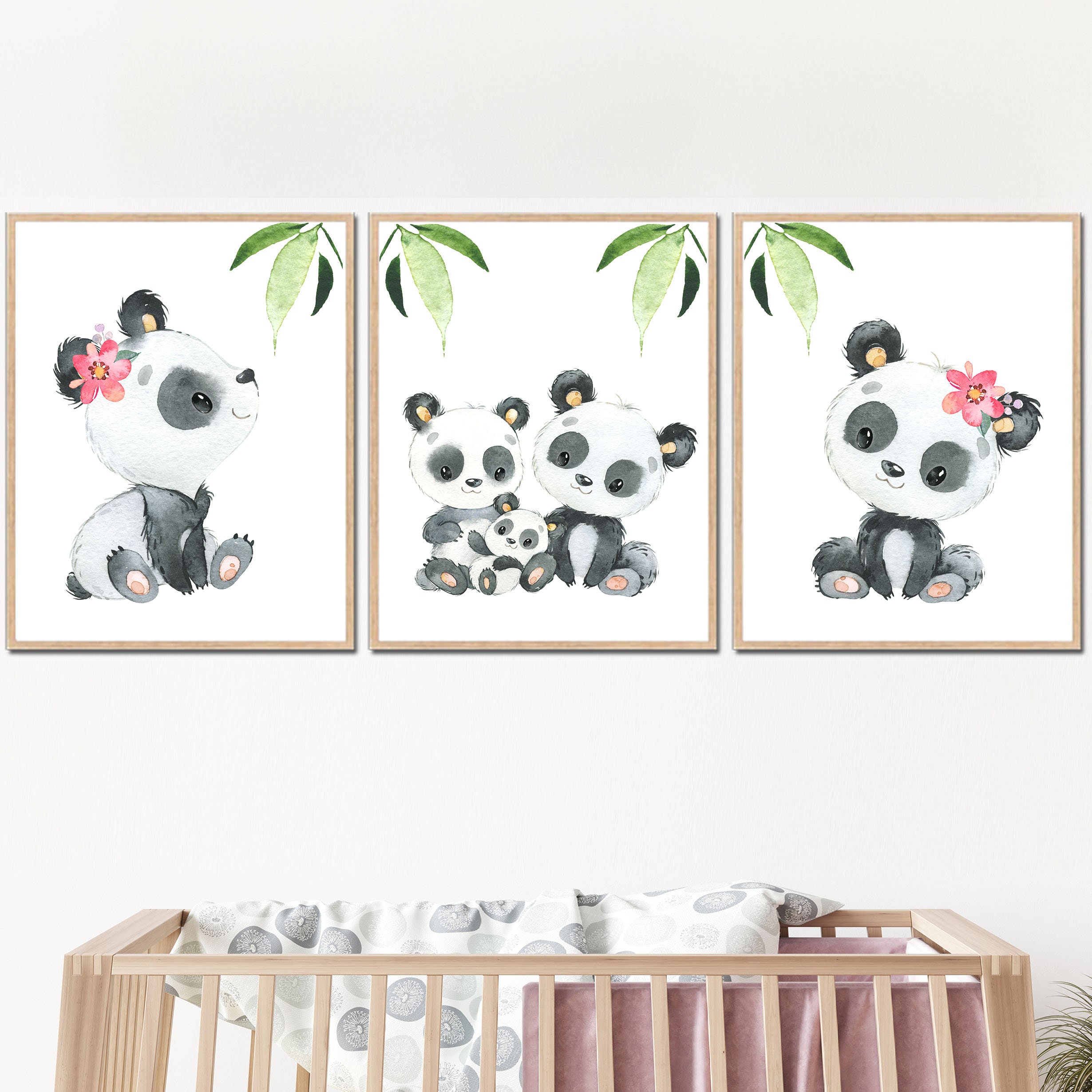Panda Wall Art Decor Baby Girl Nursery Animal Poster Kid Print Children ...