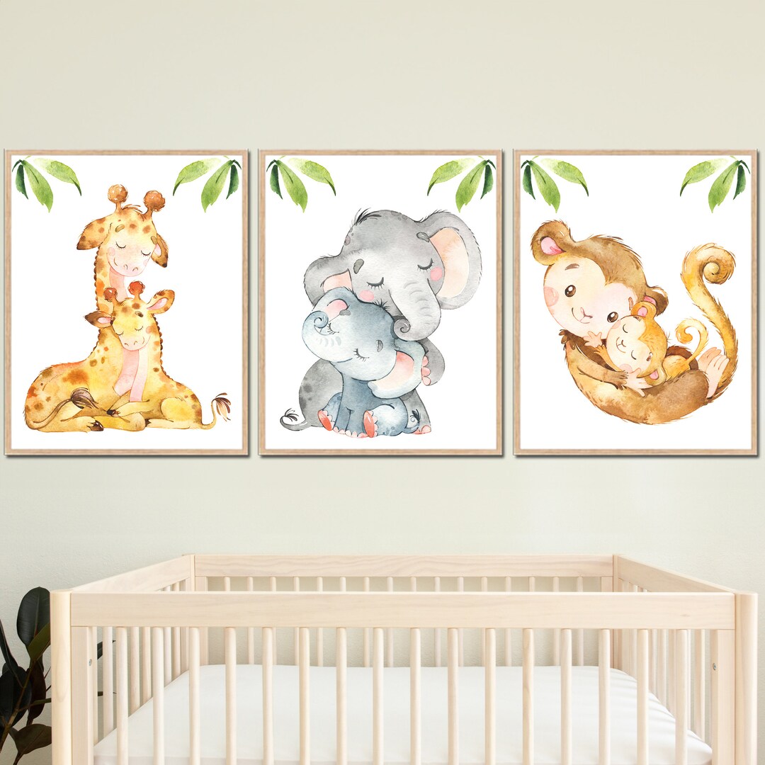 Safari Baby Nursery Wall Decor Jungle Animal Art Print Child Room Kids ...